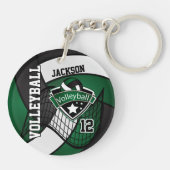Dark Green, Black & White Volleyball Design Schlüsselanhänger (Rückseite)