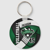 Dark Green, Black & White Volleyball Design Schlüsselanhänger (Vorderseite)