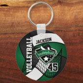 Dark Green, Black & White Volleyball Design Schlüsselanhänger (Rückseite)