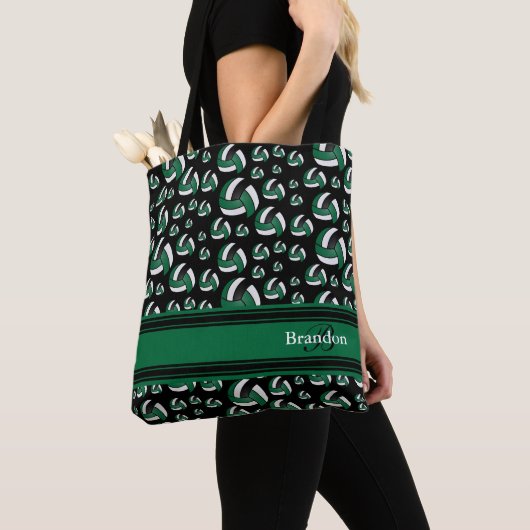 Dark Green, Black & White Volleyball personalisier Tasche (Von Nahem)