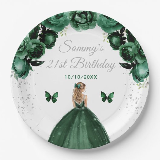 Dark Green Blonde Hair Princess Geburtstagsparty Pappteller (Vorderseite)