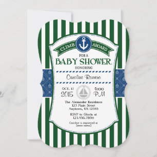 Dark Green Blue Nautical Baby Dusche Einladung