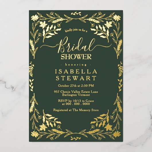 Dark Green Boho Modern Typografy Brautparty Folieneinladung (Vorderseite)