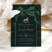 Dark Green Bow Equestrian Plaid Polo Baby Shower Einladung