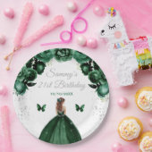 Dark Green Brown Haar Prinzessin Birthday Party Pappteller (Party)