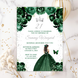 Dark Green Brünett Hair Princess Birthday Party Einladung