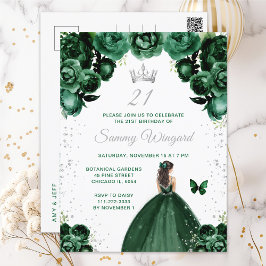 Dark Green Brünett Hair Princess Birthday Party Postkarte