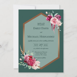 Dark Green, Burgundy & Blush Boho Einladung
