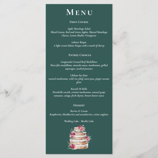 Dark Green, Burgundy & Blush Boho Menü Menükarte (Vorderseite)