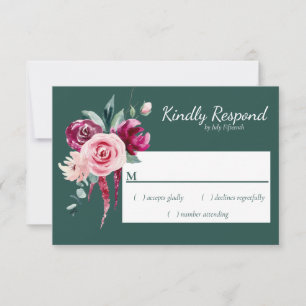 Dark Green, Burgundy & Blush Boho UAWG RSVP Karte