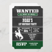 Dark Green Chalkboard Cowboy Einladung zum Geburts (Vorne/Hinten)