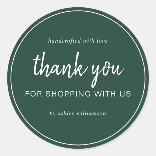 Dark Green Chic Script Thank You For Shopping Runder Aufkleber (Vorderseite)