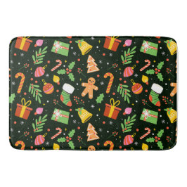 Dark Green Christmas Abstrakt Pattern Badematte