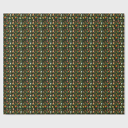 Dark Green Christmas Abstrakt Pattern Geschenkpapier (Flach)