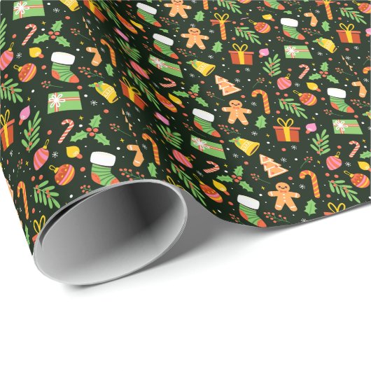 Dark Green Christmas Abstrakt Pattern Geschenkpapier (Rolleneckpunkt)