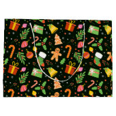 Dark Green Christmas Abstrakt Pattern Große Geschenktüte (Rückseite)