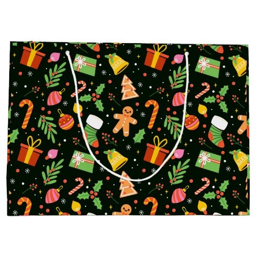 Dark Green Christmas Abstrakt Pattern Große Geschenktüte (Rückseite)