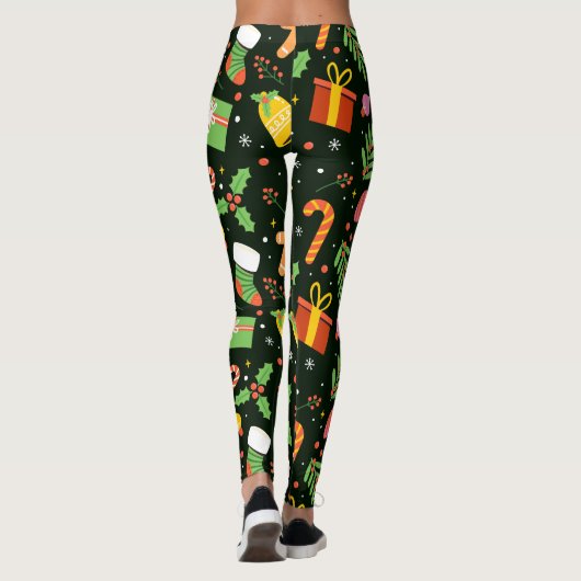 Dark Green Christmas Abstrakt Pattern Leggings (Rückseite)