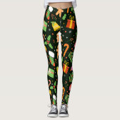 Dark Green Christmas Abstrakt Pattern Leggings (Vorderseite)