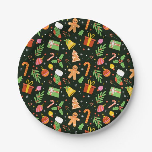 Dark Green Christmas Abstrakt Pattern Pappteller (Vorderseite)