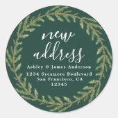 Dark Green Christmas Greenery New Address Runder Aufkleber (Vorderseite)