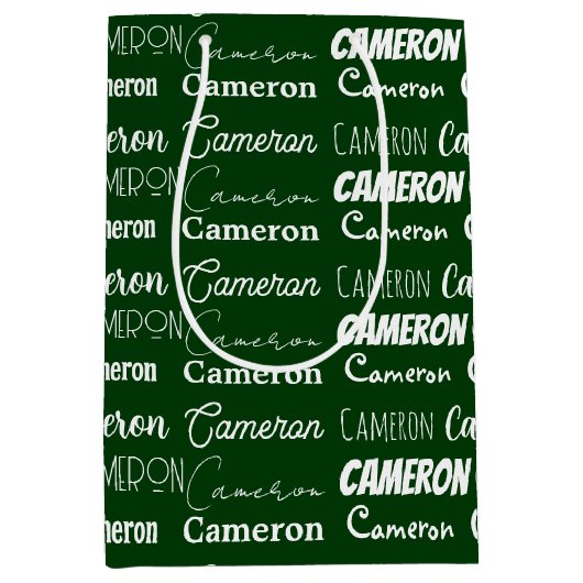 Dark Green Christmas Individuelle Name Collage Mittlere Geschenktüte (Vorderseite)
