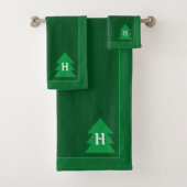Dark Green Christmas Tree Custom Initial Elegant Badhandtuch Set (Insitu)