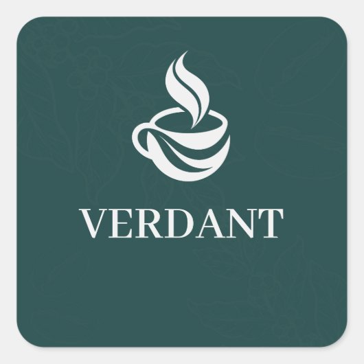 Dark Green Custom Logo Cafe Packaging Square Decal Quadratischer Aufkleber (Vorderseite)