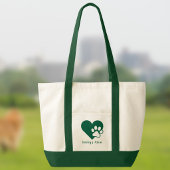 Dark Green Dog or Cat Paw Heart Monogram Tragetasche