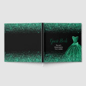 Dark Green Dress Faux Glitter Quinceanera Gästebuch (Voll)