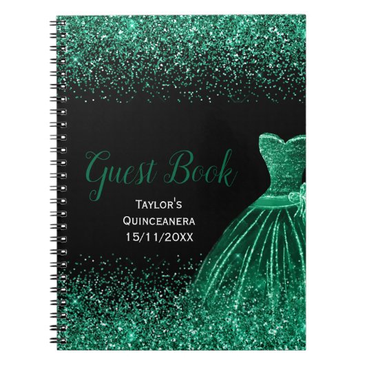 Dark Green Dress Faux Glitter Quinceanera Guest Notizblock (Vorderseite)