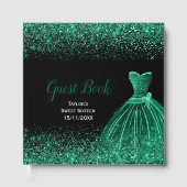 Dark Green Dress Faux Glitter Sweet 16 Birthday Gästebuch (Vorderseite)