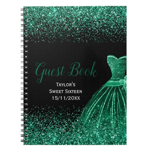 Dark Green Dress Faux Glitter Sweet 16 Birthday Notizblock (Vorderseite)