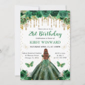 Dark Green Dress Red Hair Princess Birthday Einladung (Vorderseite)