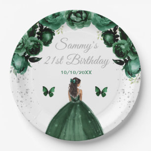 Dark Green Dunkel Skin Princess Birthday Party Pappteller