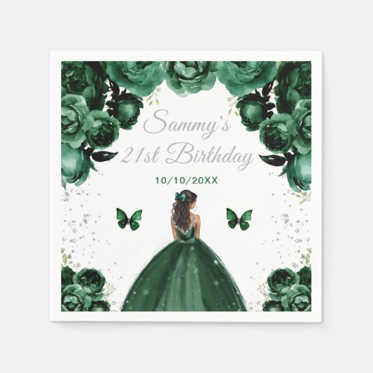 Dark Green Dunkel Skin Princess Birthday Party Serviette (Vorderseite)