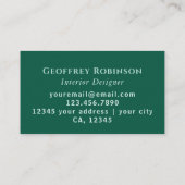 Dark Green Elegant Abstrakt Interior Designer Visitenkarte (Rückseite)