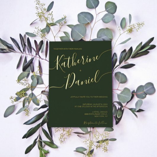 Dark Green Elegant Calligrafy Minimalistisch Scrip Folieneinladung