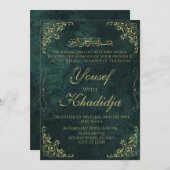 Dark Green Elegant Muslim Nikah Einladung (Vorne/Hinten)