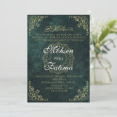 Dark Green Elegant Muslim Nikah Einladung (Stehend Vorderseite)