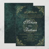 Dark Green Elegant Muslim Nikah Einladung (Vorne/Hinten)