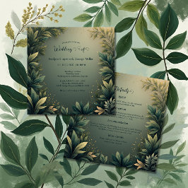 dark green elegant nature wedding all in one  einladung