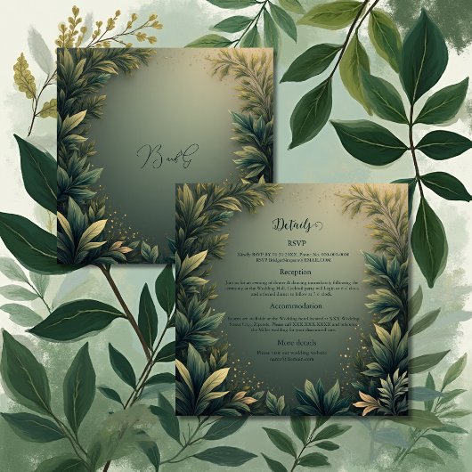 dark green elegant nature wedding begleitkarte