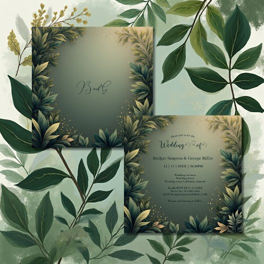 dark green elegant nature wedding einladung
