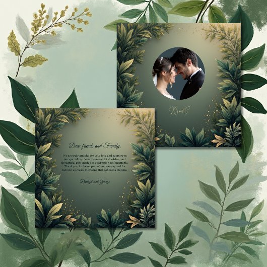 dark green elegant nature wedding photo dankeskarte