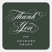 Dark Green Elegant Script Abschluss Vielen Dank Quadratischer Aufkleber (Vorderseite)