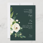 Dark Green Elegant White Floral Wedding Einladung (Vorderseite)