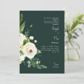 Dark Green Elegant White Floral Wedding Einladung (Stehend Vorderseite)