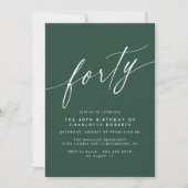 Dark Green Emerald | Modern Formal 40th Birthday Einladung (Vorderseite)