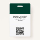 Dark Green Employee Name Business Logo Qr Code Ausweis (Rückseite)